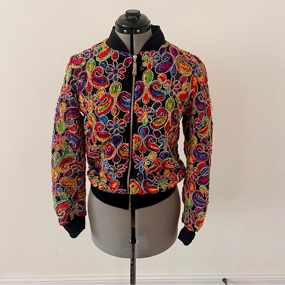 Giovanni Testi Embroidered Floral Fashion Bomber Jacket Size 34S‎ Unisex
